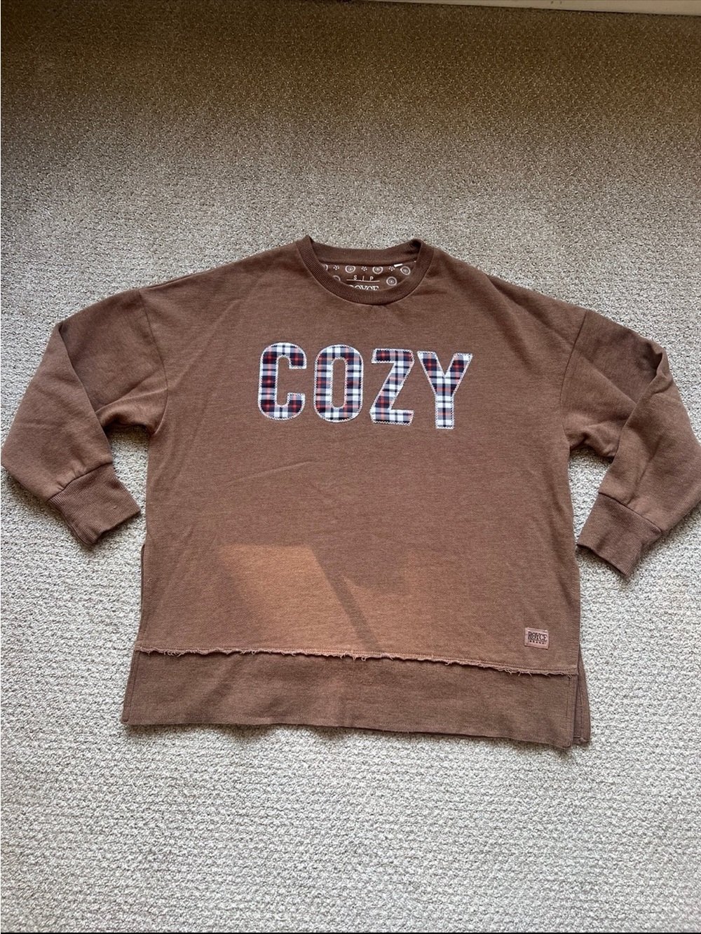 COZY Plaid Applique Brown Sweatshirt - Women's